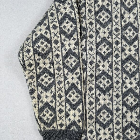 Vintage Unbranded Fair Isle Wool Knit Cardigan Women’s Medium Gray Beige Sweater - Picture 5 of 16